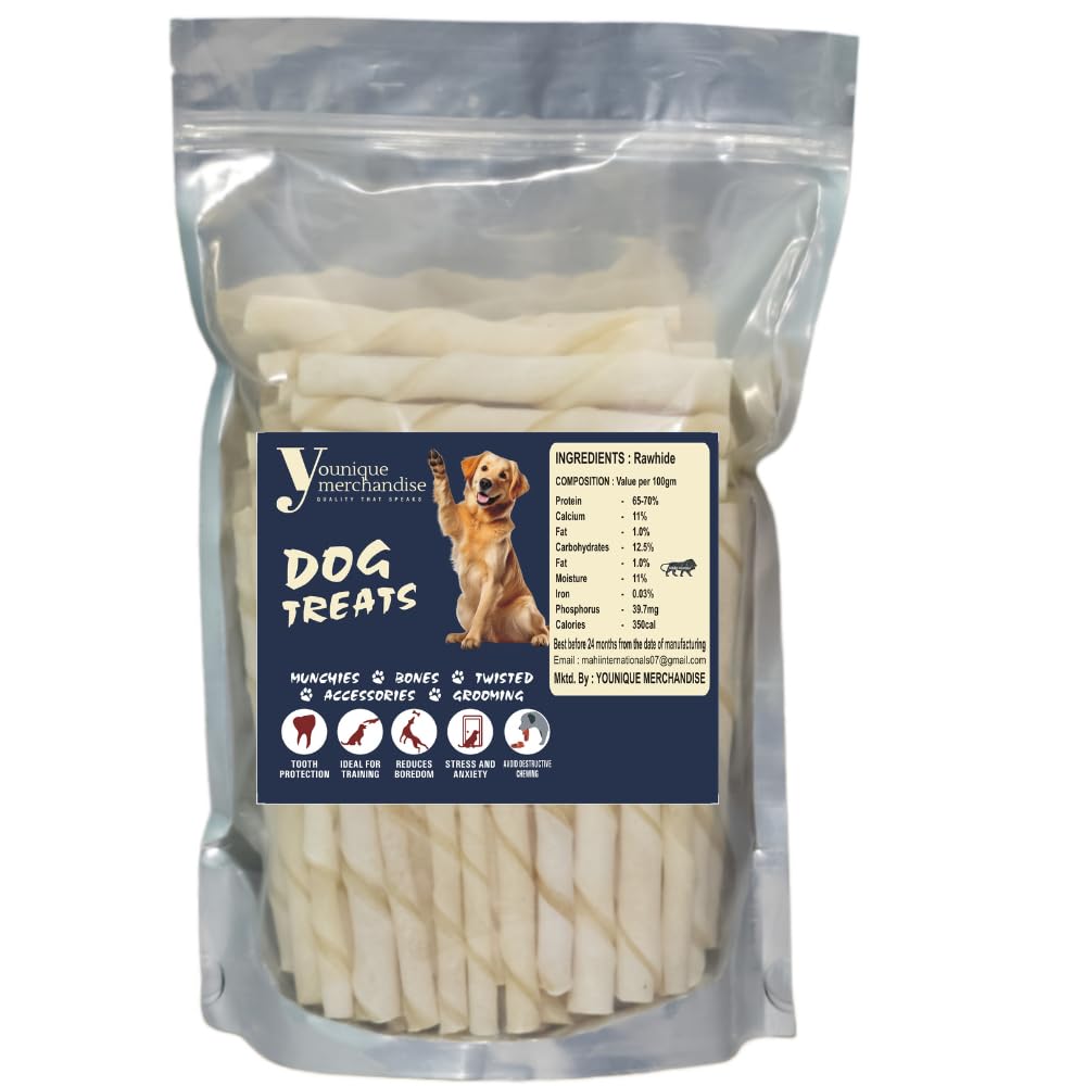 YOUNIQUE MERCHANDISE Dog Food Chew Stick Milky Rawhide Calcium Twisted Munchie Treats Nutritional Benefits Strengthen Bones and Teeth for All Breeds Dogs (3 KG) (B08M8P566K) Amazon Price History, Amazon Price Tracker