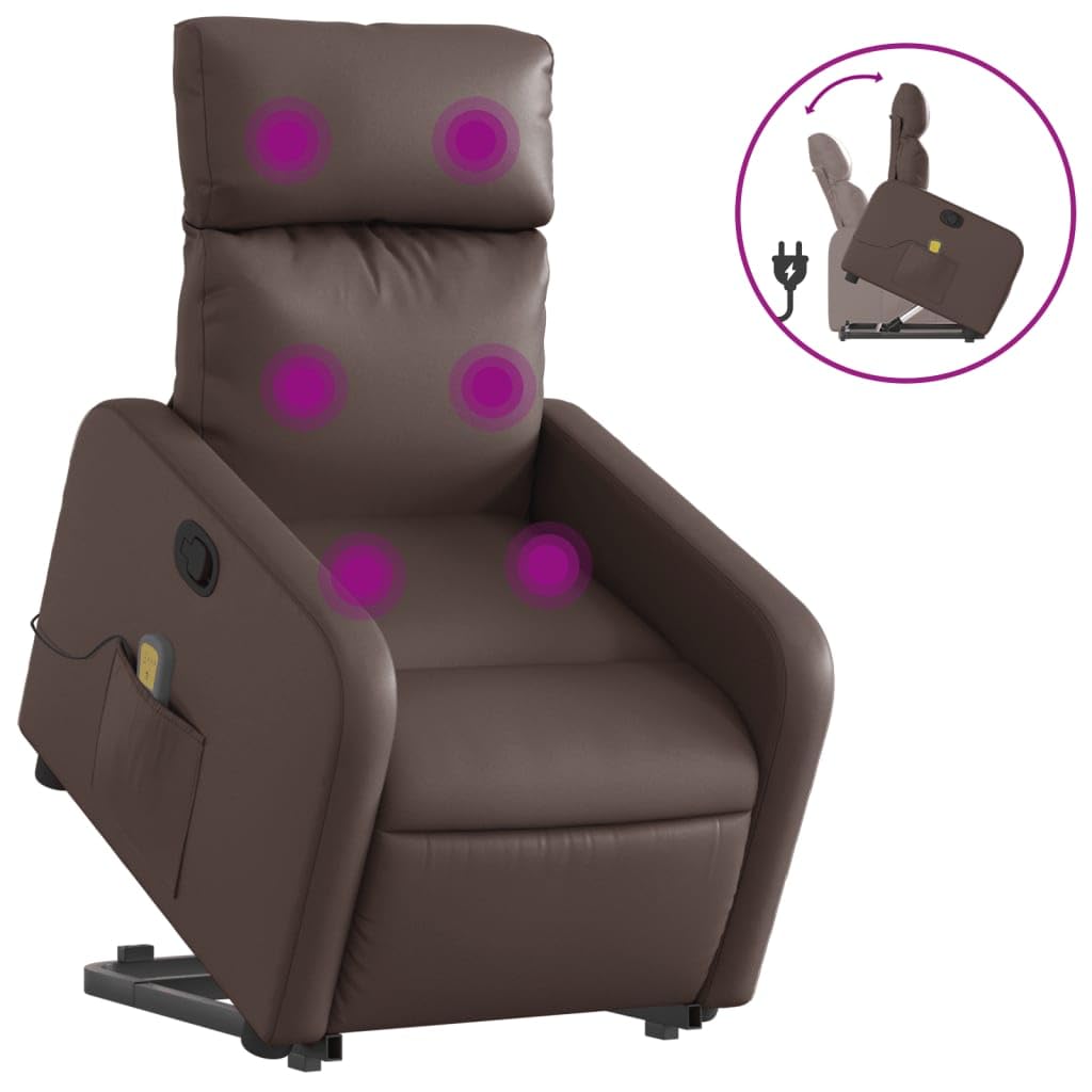 IKAYAA Sillón de Masaje con Elevador Levanta Personas Mayores Sillon Relax Reclinable Sillón Elevador Sofá Relax con Bolsillos Laterales Marrón
