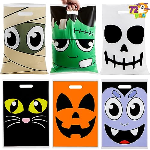JOYIN 72 Pcs Halloween Goodie Bag for Trick-or-Treating, Plastic Snacks Bags for Kids Party Favors, Halloween Trick or Treat Candy Bags for Event Party Favor Supplies