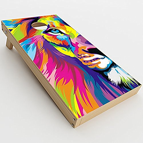 Skin Decal Vinyl Wrap for Cornhole Outdoor Board Game Bag Toss (2 x Pcs. Skins only) / Colorful Lion Abstract Paint
