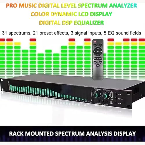 Ecualizador de audio gráfico estéreo, ecualizador digital de 31 bandas, con ajuste de graves/medios/agudos, 21 efectos preestablecidos, reducción automática de ruido, montaje en rack 1U, para estudio de grabación miniatura 5