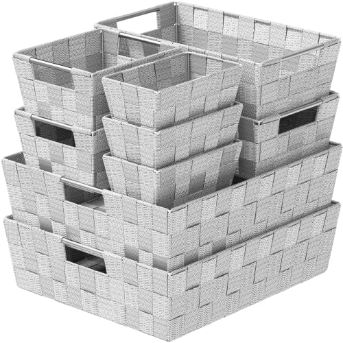 Image of Baskets For Organizing Set Of 9 Grey - Storage Baskets For Shelves - Perfect Closet Organizer Bins, Bathroom Basket, and Pantry Basket - Small Storage Bins For Shelves - Bin For Organization