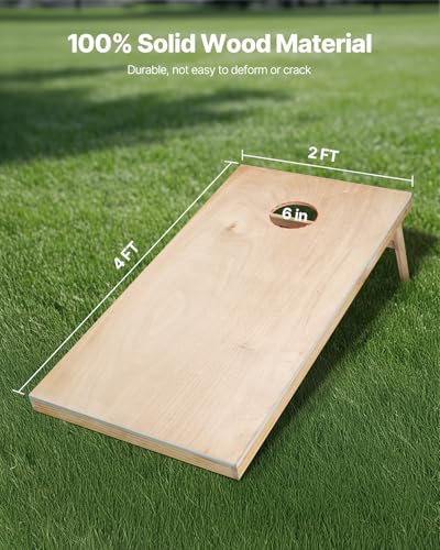 VEVOR Cornhole Set, 4x2 ft Corn Hole Game Boards, Solid Wood Portable Toss Board, Indoor and Outdoor Cornhole Play for Adults, Toss Game Include Carrying Case, for Yard, Backyard, Beach, Camping