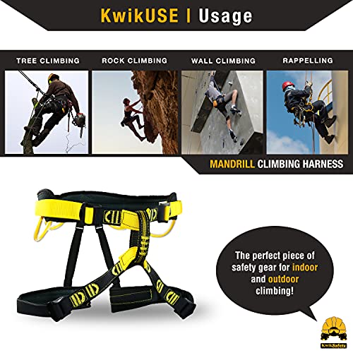 Kwiksafety (Charlotte, Nc Mandrill (1 Pack) Climbing Harness (Free Tool Lanyard!) Lightweight Comfort Padded Adjustable Half Body Waist Belt Heavy Duty 310Lb Limit Mountain Rock Tree Arborist #TOP4