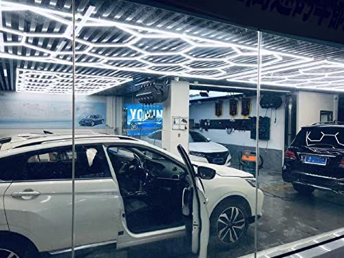 Car Detailing Led Garage Light,15 Hexagonal Grid Systems Led Shop Lights for Garage/Workshop with White Border, 6500K IP54 AC100-240V(191 “x96”) - Image 6