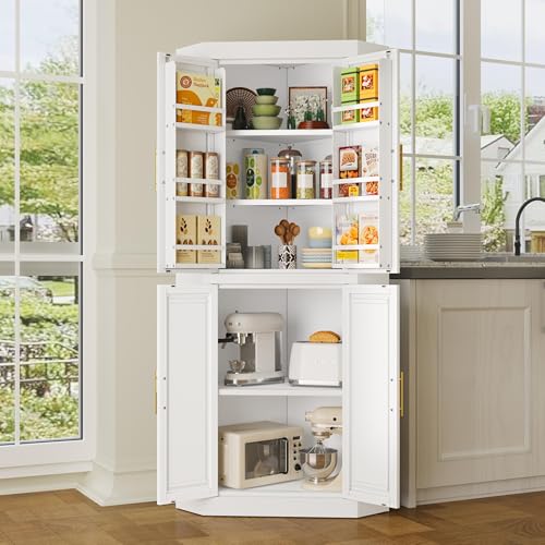 Image of GAIOUS 63 inch Metal Corner Kitchen Pantry Cabinet, Kitchen Food Cabinets White