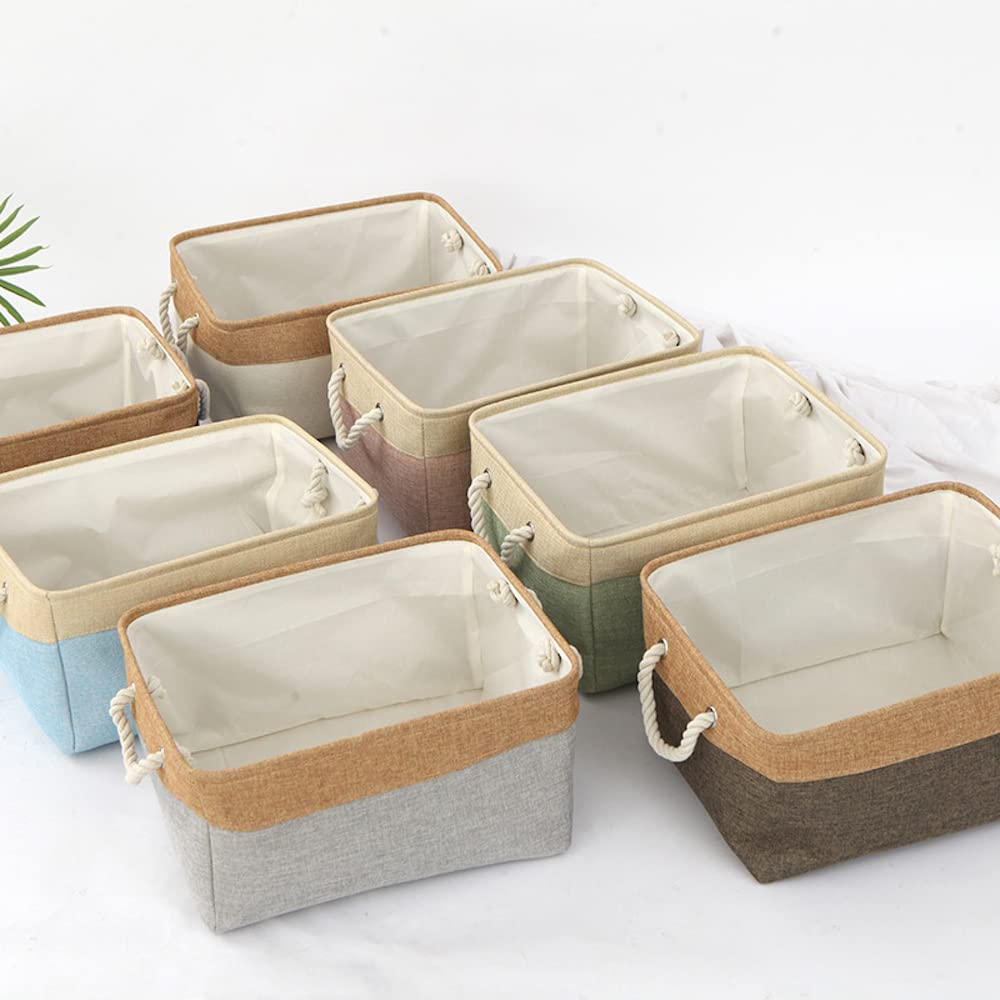 3 cestas de almacenamiento de lino, cesta de almacenamiento de doble color a juego, cesta de almacenamiento con cuerda, cesta de almacenamiento, cestas de almacenamiento, organizador, para baño,