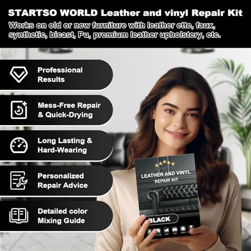 Black Leather Repair Kit, Vinyl Repair kit for Car Interiors, Furniture, Couches, Car Seat, Sofa, Jacket and Purse, Restores Faux, Artificial, Genuine Pleather - Image 4