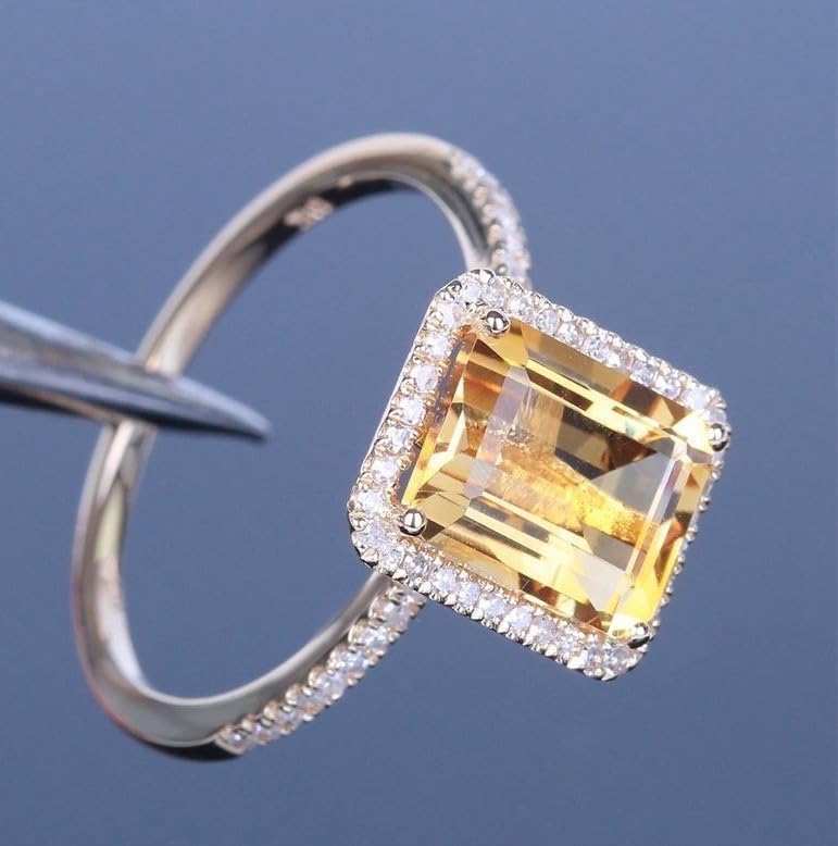 14K Gold Champagne Square Diamond Ring for Women, Yellow Gemstone Accent Everyday Elegant Jewelry Gift - Image 5