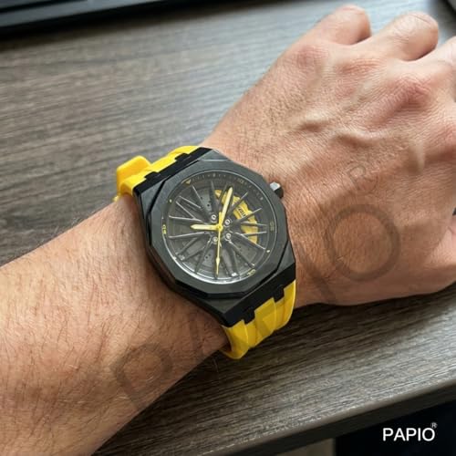 Image of PAPIO Men's Sports Analog Watch with Wheel Design Dial | Metal Case | Silicone Strap | Stylish Casual Watch for Men