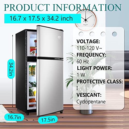 3.5Cu.Ft Compact Refrigerator Mini Fridge with Freezer, Small Refrigerator with 2 Door, 7 Level Thermostat Removable Shelves for Kitchen, Dorm, Apartment, Bar, Office Silver - Image 4