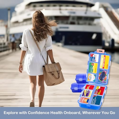 Image of Extra Large Pill Organizer with 161 Medicine Labels, Travel Pill Case | Blue Extra large case with 10 compartments for 7-day pill planning, vitamins, supplements, and travel