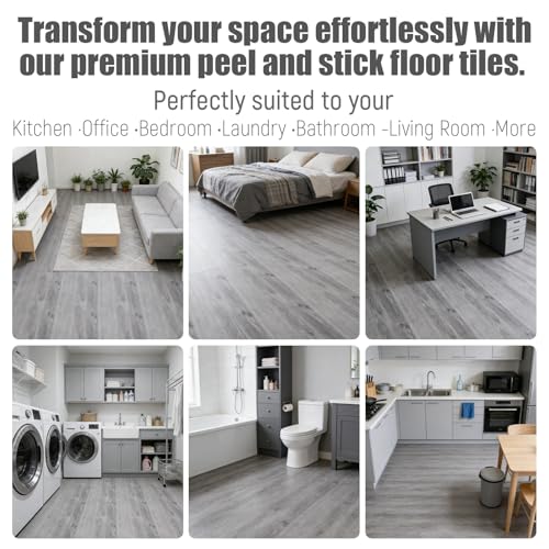 DAJAVE Vinylboden Selbstklebend 40cm x 10m Rolle, PVC Bodenbelag Selbstklebend, Klebevinyl Selbstklebends, Klebefolie Boden Wasserdicht für Küche Wohnzimmer Badezimmer (Grau)