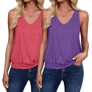 2 Pack Womens Tank Tops 2024 Summer Casual Clothes V Neck Sleeveless Y2K Outfit Basic Cami Loose Fit Cute Shirts