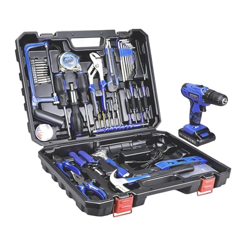 Schneider 21V Tool Set with Drill, 350 in-lb Torque, 0-1350RMP Variable Speed, 10MM 3/8'' Keyless Chuck, 18+1 Clutch, 1.5Ah Li-Ion Battery & Charger for Home Tool Kit