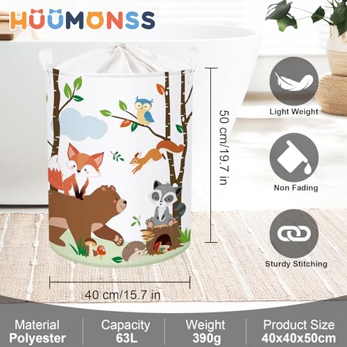 Image of Woodland Animals Baby Laundry Hamper Collapsible Clothes Kids Storage Basket Large Boys Girls Gift Toy Box Bin for Nursery Room, Bear, 63L