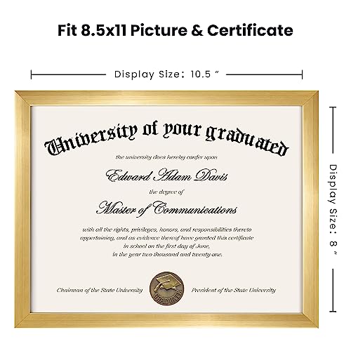 Image of upsimples Certificate Frame, 8.5 by 11 Glass Diploma Frames, 5 Pack, Gold | Displays 8.5x11 Document and Degree, Graduation Gift for Wall or Tabletop Decor, High-definition Glass