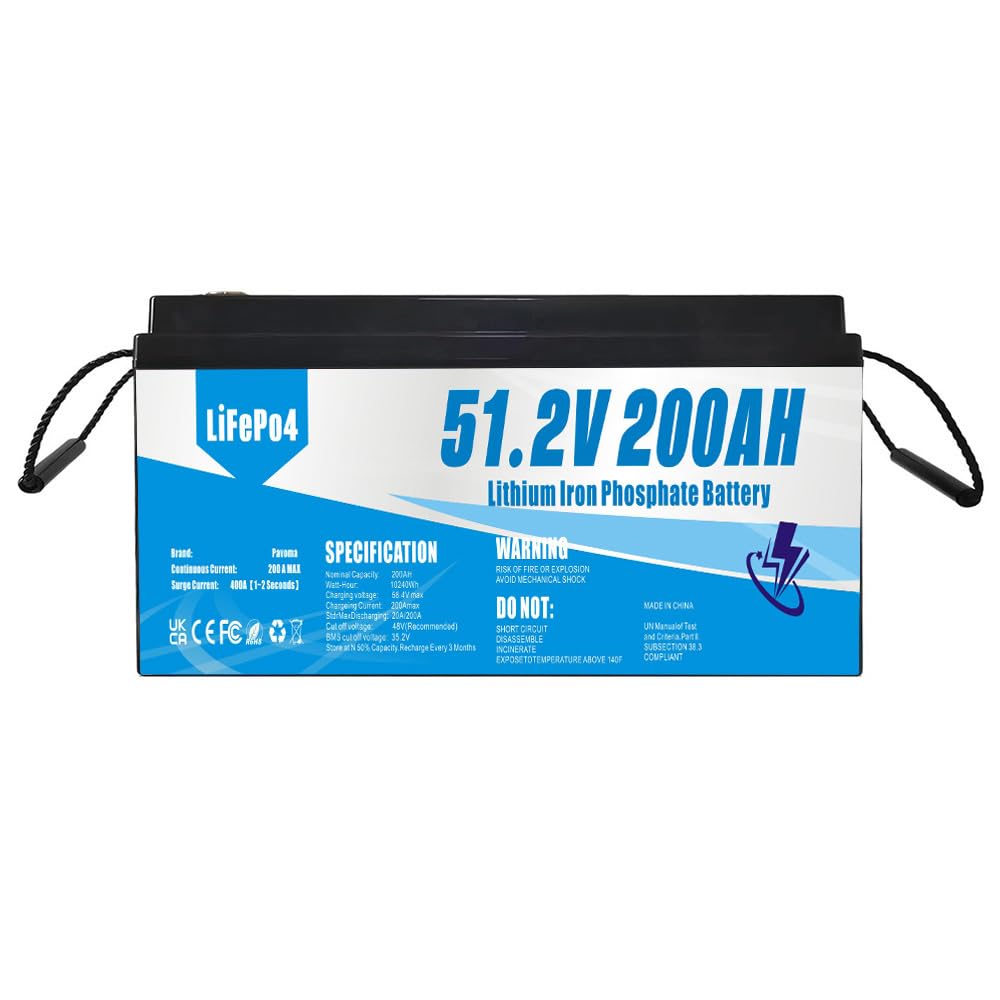 Batteria a ciclo profondo, batteria al litio ferro fosfato da 10 kWh, 48V(51,2V) 200Ah, per sostituire le batterie al piombo-gel, per l'energia solare, per l'alimentazione di emergenza, ecc.