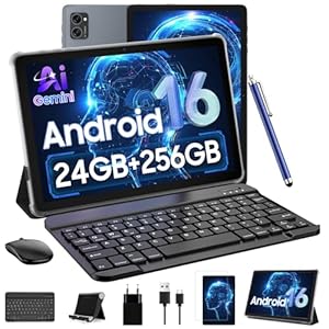 Tablet 10 Inch,Android 16 AI Tablets,24GB +256GB/2TB,FHD Gaming Tablet With Pen and Keyboard Kits,5G WiFi,Octa-Core,8MP AI Camera,Widevine L1+Stereo Speaker,GPS,Fast Charge