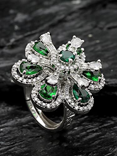 Image of Karatcart Platinum Plated Elegant Austrian Crystal Adjustable Leaf Ring for Women and Girls