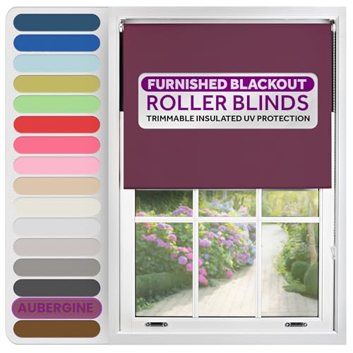 FURNISHED Rollos, Thermo-Verdunkelungsrollo – zuschneidbare, isolierte UV-Schutz, kindersicher, einfache Montage, Fensterjalousien für Zuhause und Büro, Aubergine, 90W x 210H cm