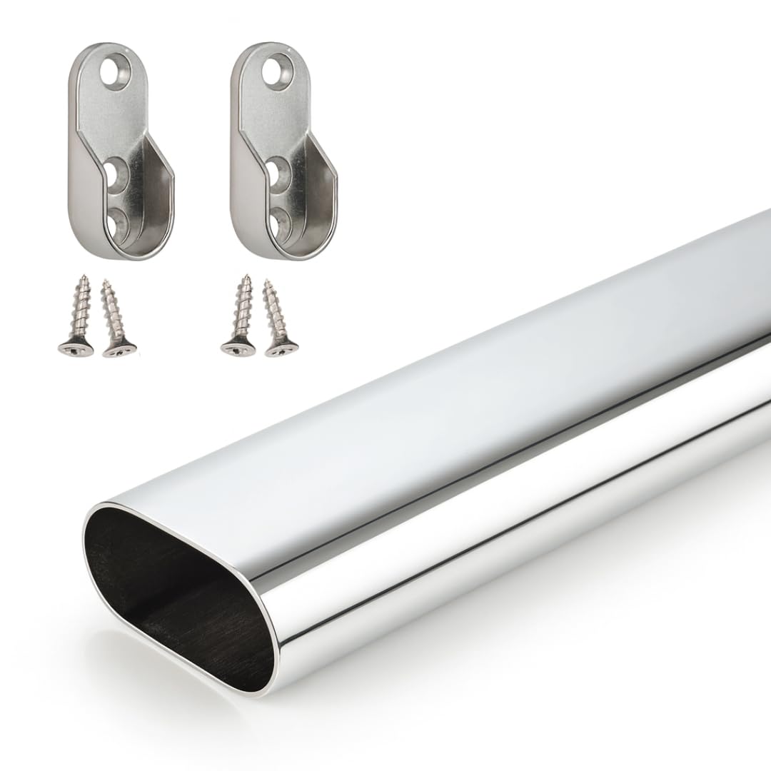 William Hopkins Chrome Plated Oval Wardrobe Rail 30X15mm - Brass Or Chrome Clothes Rail With End Sockets - Cut To Size Hanging Rail For Wardrobes, Closets & Storage - 500Mm Or 1000Mm (, 1000Mm)