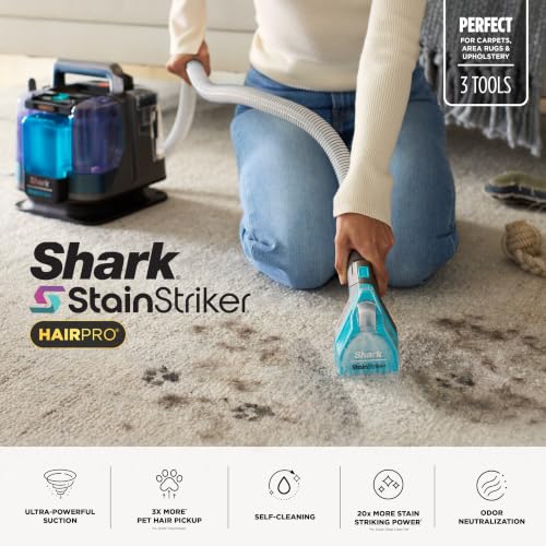 Image of Shark StainStriker HairPro Portable Stain Cleaner, 3 Tools, PX253BRN | For Carpet, Upholstery & Area Rugs, Pet Hair Pickup, Pet & OXY Formulas, Self-Clean, Stain, XL Stain & Crevice Tools