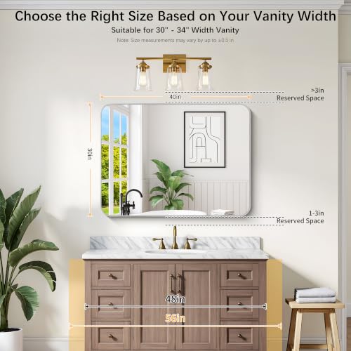 Image of DESBING 40 inchx30 inch Bathroom Mirror for Over Sink, Silver Framed Wall Mirror | High-Definition Shatterproof Vanity Mirror with Rounded Corner for Bedroom Living Room Entryway Horizontally or Vertically