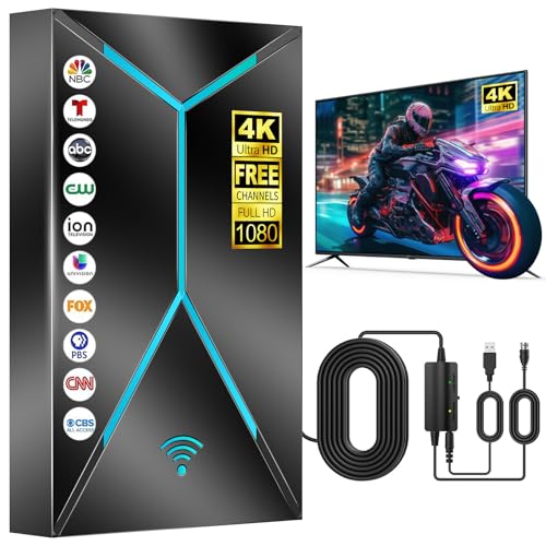 2026 Upgraded TV Antenna Indoor Outdoor, 3200+ Miles Long Range HDTV Antenna with Amplifier Signal Booster, 26FT Coaxial Cable for Local Channels 4K 8K 1080p,Digital Reception for Smart & Older TVs