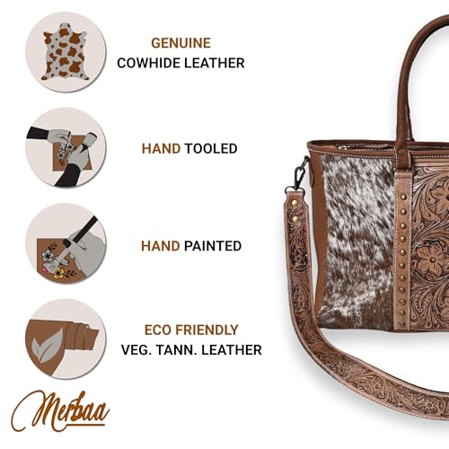 Western Cowhide Hairon Leather Tote Bag for Women With Adjustable Tooled Shoulder Strap Leather Purse2