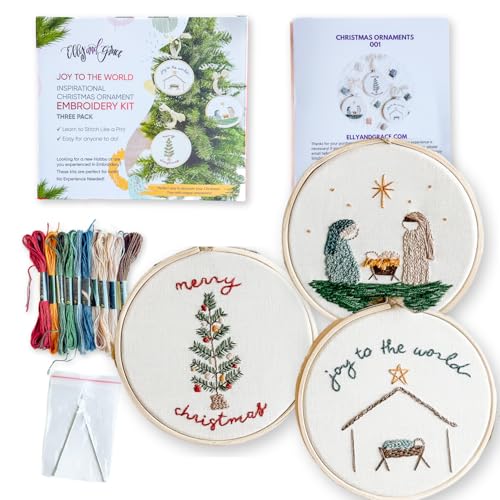 Image of Elly & Grace Christian Embroidery Kit with Embroidery Hoop, Easy Embroidery Kit for Beginners and Adults, Full Embroidery Hoop Kit with Needles and Thread Included (Joy to The World)