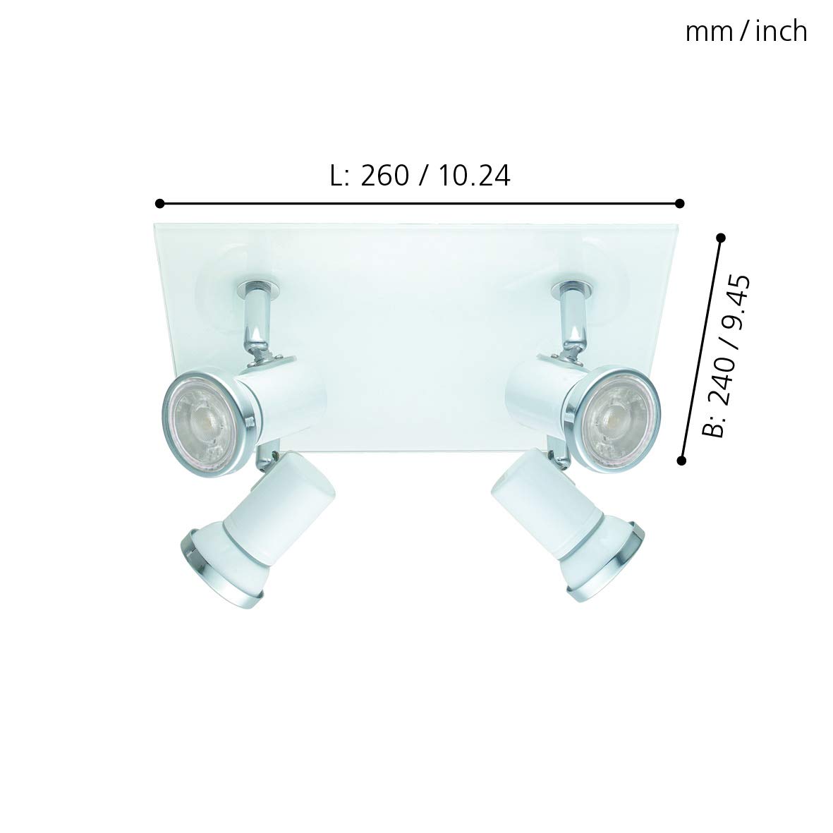 EGLO Lampa sufitowa Tamara 1, 4-płomienna lampa sufitowa | oświetlenie do łazienki, lampa łazienkowa z metalu w bieli i chromie, szkło, reflektory sufitowe, spoty z żarówkami GU10