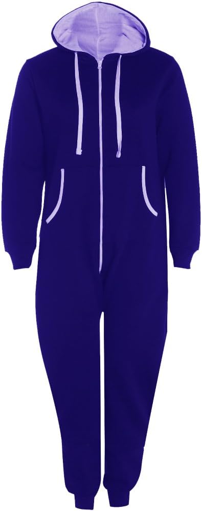 Fashion Oasis Men's Aztec Print Onesie Zip Up All in One Hooded Jumpsuit Large Royal Blue Plain
