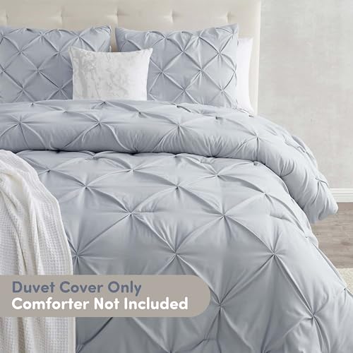 Image of Nestl California King Duvet Cover Steel Blue - Soft Double Brushed Duvet Set with Button Closure & Corner Ties, 3 Piece Luxurious Pinch Pleated Duvet Cover Set 104x98 Inches with 2 Pillow Shams