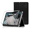 Tasch HYMY Hülle + 1 Pcs Schutzfolie Glass für Nokia T20 hülle 10.4" - Flip Case Cover Schutzhülle Schutzfolie Nokia T20 Glass-Black