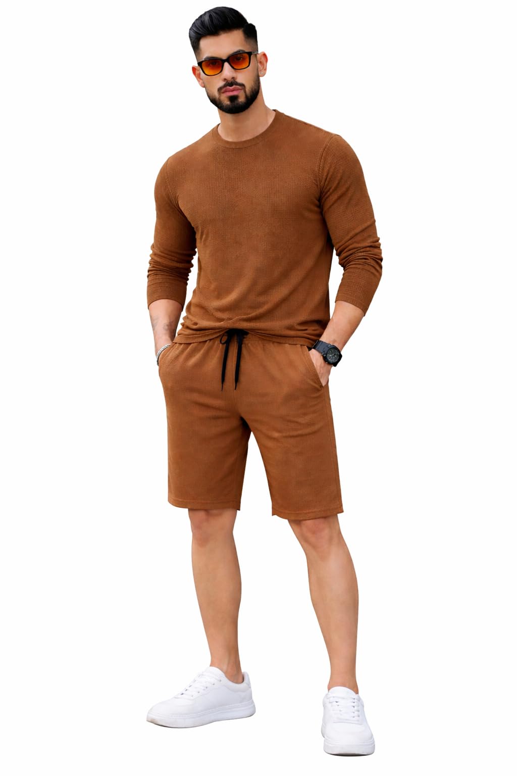 men's Cotton Tracksuit | Self Print Stylish Tracksuit with Shorts | Comfortable All-Season Activewear-S248-image-28