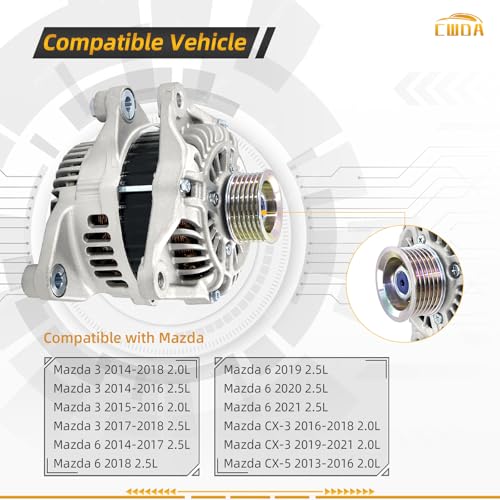 Image of 20288N Alternator 12V 100A Compatible with 2013-2023 Mazda & Toyota & Scion | CX-5 CX5 2013-2019 /2022-2023, 3 2014-2018, 6 2014-2021, CX-3 2016-2021,MX-5 Miata & Yaris,Yaris iA & iA