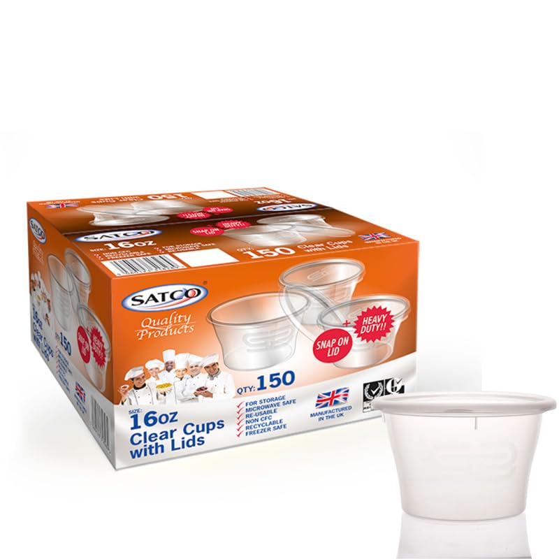 FR Enterprises Satco 16oz Reusable Plastic Sauce Cups with Lids | Small Portion Pots for Dips, Sauces & Dressings | Leakproof Clear Food Containers for Takeaway, Meal Prep & Catering (Pack of 200) โ image 1