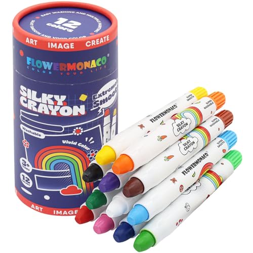 Image of Lebze 12 Colors Toddler Crayons, Non Toxic Silky, Jumbo Washable Baby Coloring Tool, Large Size for Kids and Children, Safe Art School Supplies for Boys & Girls Flower Monaco