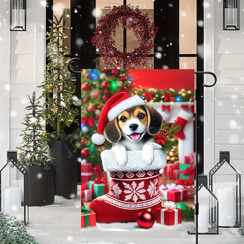 Image of BlissYard Christmas Beagle Dog Garden Flag 12x18 Inch Polyester