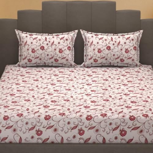Image of Mafatlal Luxe Lilac 140 GSM Queen Size Bed Sheets with 2 Pillow Cover Perfect for Double Bed Style, 90x100 Inch - Rose Pink, Soft, Lightweight & Long-Lasting