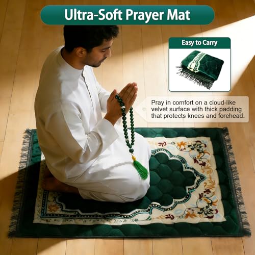 Tapete de oración grande verde suave antideslizante miniatura 5
