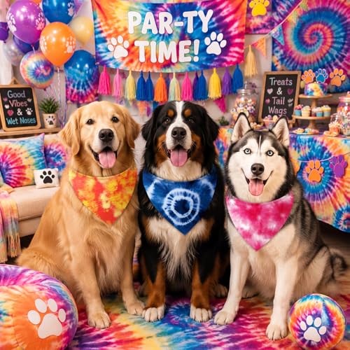 Image of Abbylike 50 Pcs Tie Dye Dog Bandanas Bulk, Rainbow Hippie Style