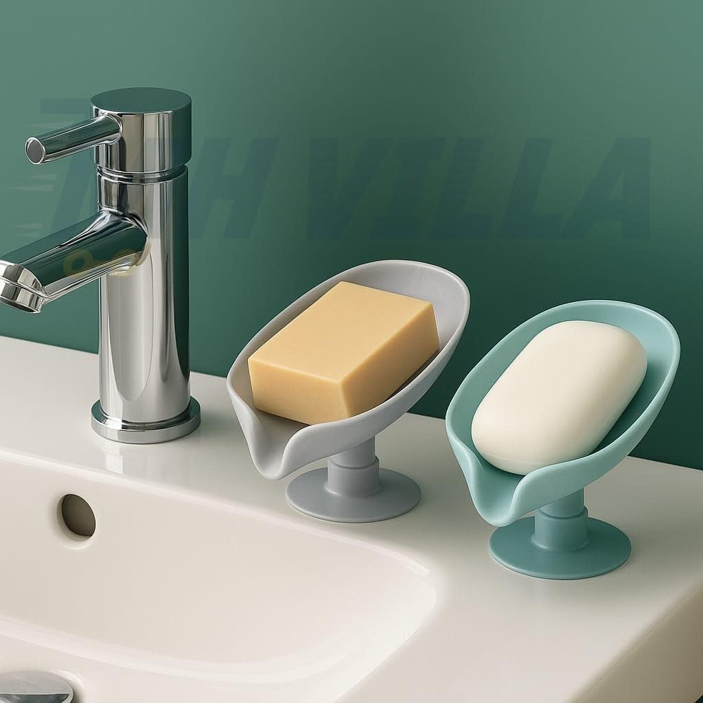 MH VILLA Self Draining Soap Holder with Suction Base – Pack of 2 (Multi-Color) | Waterproof Leaf Shape Soap Dish Stand for Bathroom & Kitchen-image-12