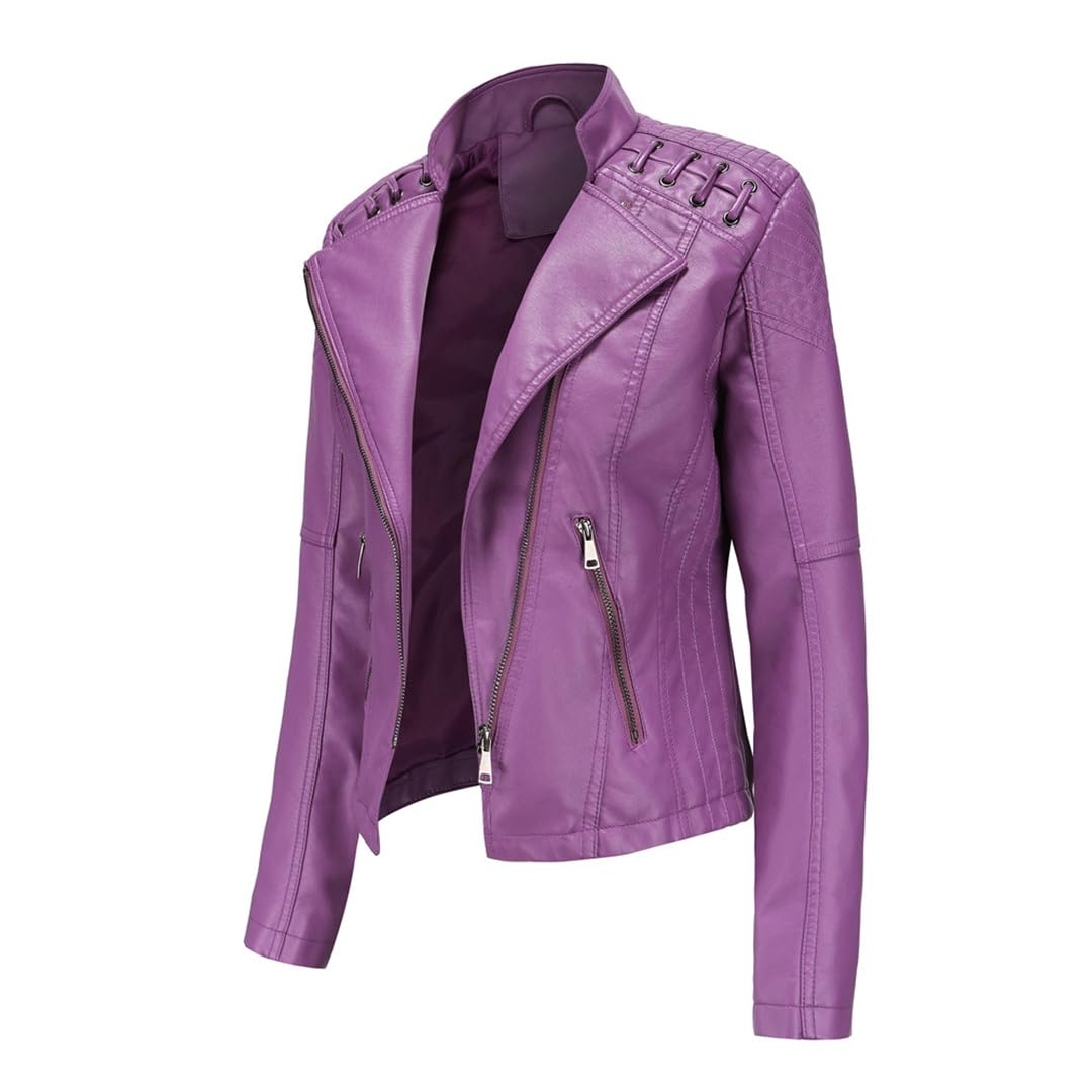 Giacca In Pelle Autunno-Primavera Da Donna Cappotto Corto In Pelle PU Colletto Alla Coreana Capispalla Con Cerniera