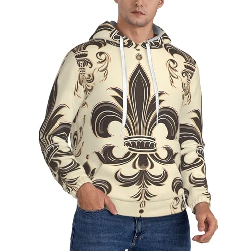 Men's Fleece Pullover Hoodie Long Sleeve Hooded Fleur-de-Lis and Coat Arms Knight Sweatshirt Casual Shirts With Pockets Medium Black