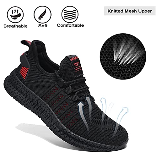 Mens Slip On Walking Shoes Lightweight Breathable Non Slip Running Comfortable Gym Tennis Athletic Fashion Sneakers Men (12,Black/Red)2