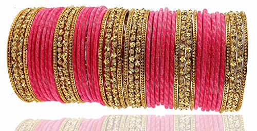 Image of NMII Acrylic (Plastic) With Silk Thread & Beads Studded Worked Glossy Finished Kada Set For Women and Girls