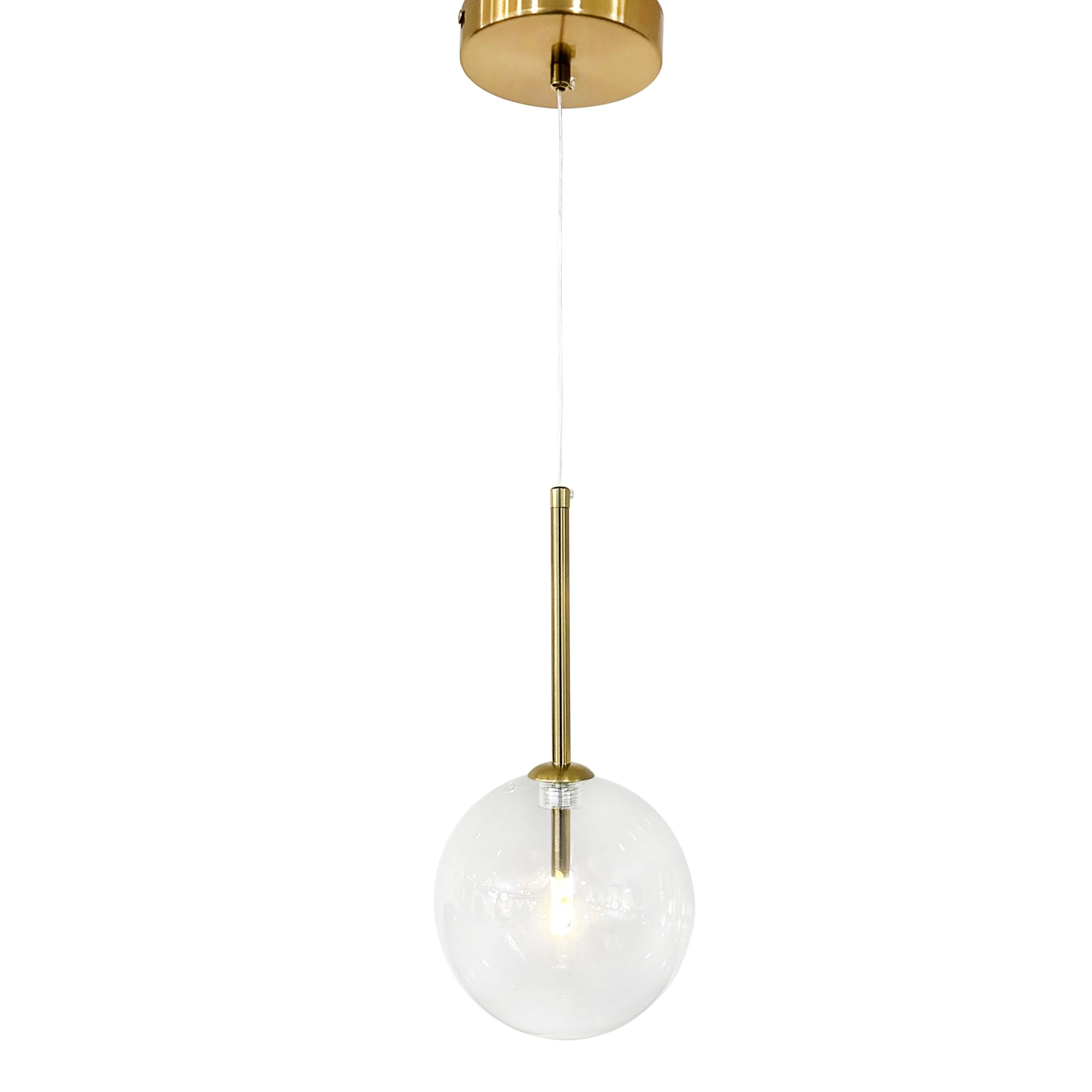 Modern Gold Clear Glass Ball Pendant Light Fixture Diam 6 Handcrafted Blown Glass Bubble Chandelier 1-Light Pendant Lighting