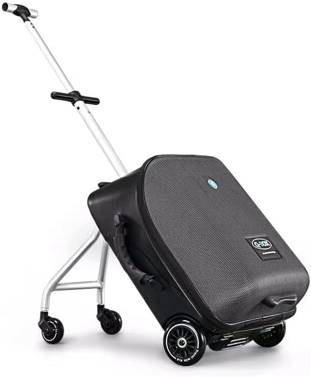 Children's Ride-On Suitcase, Kids Luggage Set, Fashion Travel Student Trolley Boarding Toy Box, 2-in-1 Case & Baby Stroller,Black